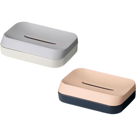 Lot de 2 porte-savons avec bac de récupération, boîte à savon murale pour salle de bain, douche, sans perçage, adhésif inclus, style : style 3 (1/4)