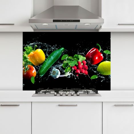 CRÉDENCE CUISINE Légumes - Splash - Noir 90x60 cm