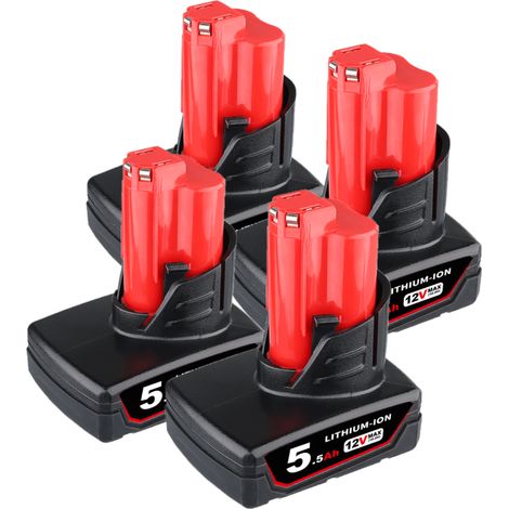 4x 12V 5.5Ah Li-ION M12B5 Batterie pour Milwaukee M12 M12B 48-11-2411 48-11-2420 48-11-2401 48-11-2402 M-12 M12 Outils de Batterie