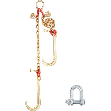 Mophorn G80 V-Zaumkette, 3/8" x 2' Abschleppkette mit J-Haken, T-Haken und Greifhaken, Schwerlast-Transportschleppkette für Abschleppfahrzeuge, 7800 lbs sichere Arbeitslast