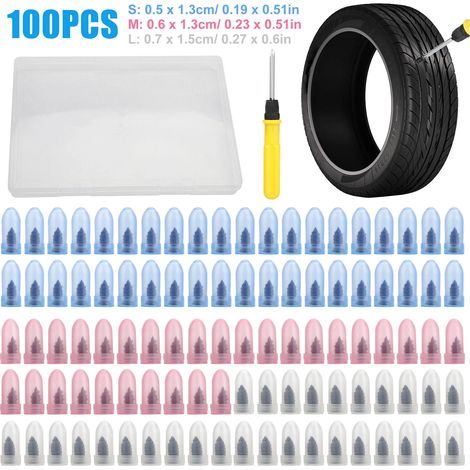 Set da 100 pezzi in scatola, comprensivo di kit di riparazione pneumatici con aspiratore per auto, kit di riparazione pneumatici, viti e cacciavite con manico. (1/2)