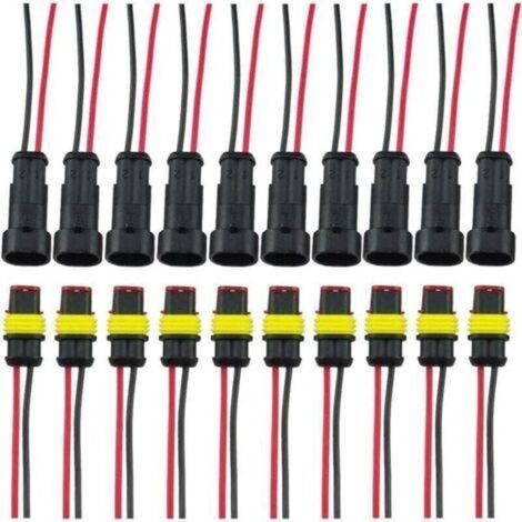 Fiche Etanche, Électrique Prise Mâle et Fem, AWG Connecteur Etanche Electrique (2 Broches avec Fil × 10 Kits) (1/4)
