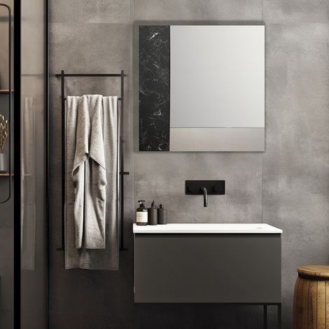 Specchio moderno quadrato 80 cm effetto marmo nero e foglia argento - KEIRA (1/3)