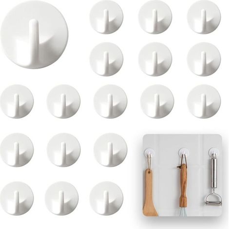 Lot de 12 crochets adhésifs blancs - Pour salle de bain, chambre à coucher, cuisine, bureau (1/5)