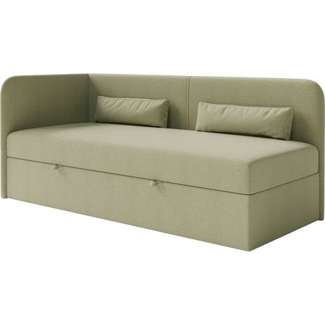 Selsey Calmmo – Jugendbett 90x200 mit Bettkasten, Chenille-Bezug, Kopfteil links, Olivgrün