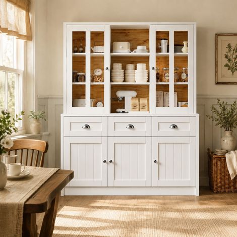 MEUBLIV Vetrina da cucina 140 x 38,5 x 175 cm bianca con cassetti e ante in acrilico (1/5)