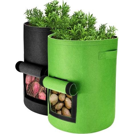 Sacs de Culture pour Pommes de Terre, 2PCS 40L/10 Gallons Sac de Legumes, Tissu Non-tissé Sac de Plantation avec Fenêtre, Sac de Legumes de Jardin (1/5)