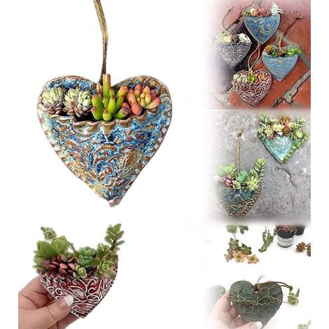 Pot de Fleurs, Pot de Fleur en résine succulente en Forme de Coeur rétro,pour la décoration de Jardin intérieur/extérieur -sans plantes(W265-B) (1/5)