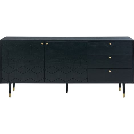 Buffet avec 2 portes et 3 tiroirs placage chêne - Noir et doré - PARIOMA (1/4)