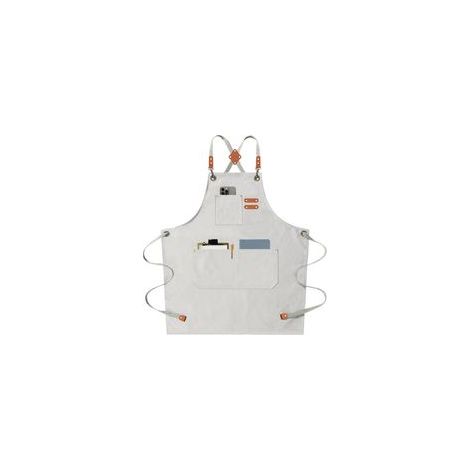 Grembiule da chef unisex con ampie tasche e cinghie incrociate, realizzato in tela di cotone spessa e regolabile. Grembiule da lavoro per cucina/bar (bianco). - Crezuo (1/4)