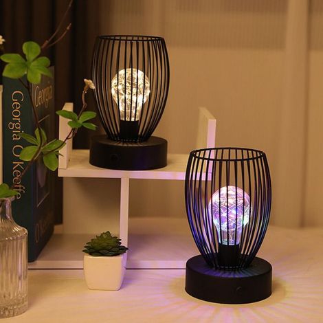 Lampe de table 2 pièces en fer forgé LED lumière chaude, décoration intérieure et extérieure pour maison et jardin (1/5)