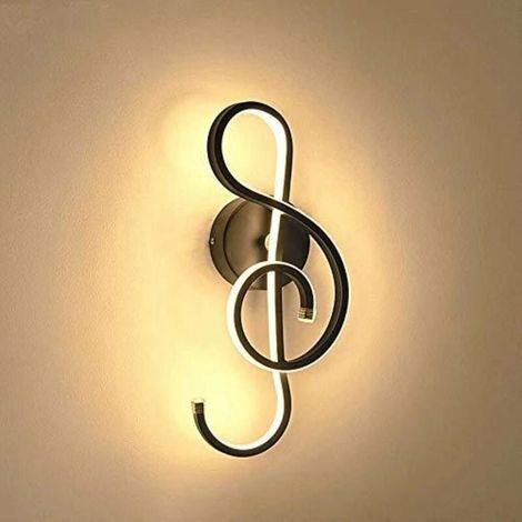 Moderne Applique Murale LED Créatif Lampe Murale Intérieur, Note de musique Forme, 22W LED Bande Minimaliste Aluminium Art Décoration pour Chambre à Coucher, Escaliers, Salon, Café, 3000K Noir (1/5)