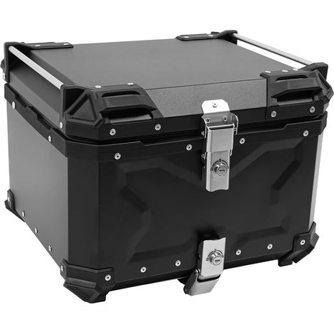 Topcase de moto 55 L avec autocollants réfléchissants, verrouillable, Coffre de rangement pour moto, charge maximale 10 kg, top case en aluminium, noir, universel, 45 x 39,5 x 32,3 cm (1/5)