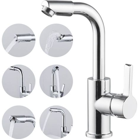 robinet 360掳 Rotation Mitigeur de Salle de Bain Eau Froide et Chaude Monocommande lavabo (1/5)
