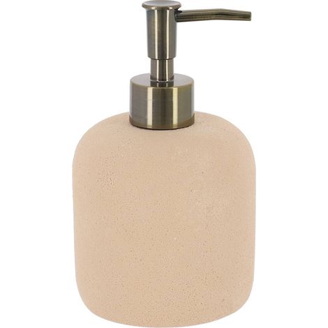 Distributeur a savon rond aspect brut polyresine pompe bronze 400 ml - ocre - Tendance