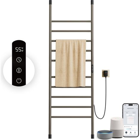 OihPaw Toallero Eléctrico,Toallero Electrico de Suelo Tipo Escalera,WiFi radiador toallero electrico,1700×550mm toallero electrico baño,Interruptor táctil y Temporizador,calienta Toallas (Gris) (1/5)