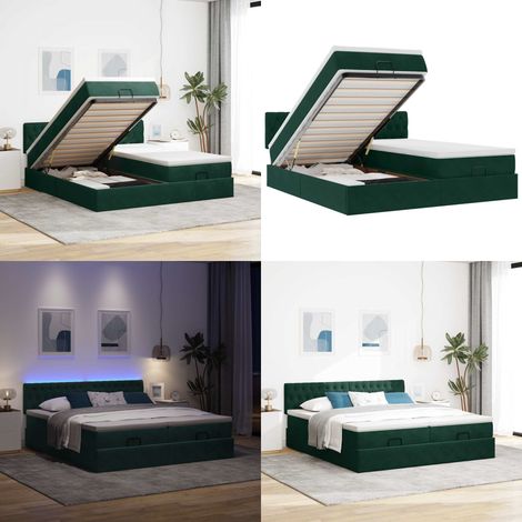 Ottoman-Bett mit Matratzen & LEDs Dunkelgrün 200x200 cm Samt - Matratze - LED-Beleuchtung (1/5)