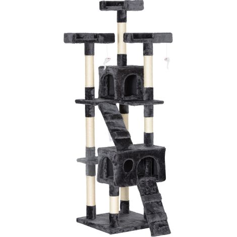 Tiragraffi XXL con cuccia, scaletta, albero per arrampicarsi, multilivello, grigio, 50x50x170 cm, consegna in loco. (1/5)