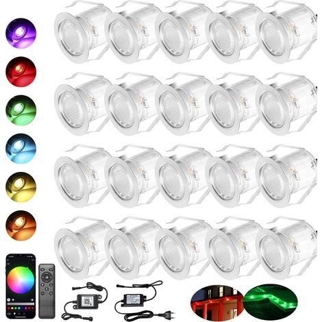 Lampe au Sol Spot Encastrable+Wifi contrôleur-Lumière RGB DC12V 0.5W étanche IP67 Ø30mm-éclairage pour terrasse, patio, chemin, mur, jardin, décoration, intérieur et extérieur, 30 pièces (1/5)