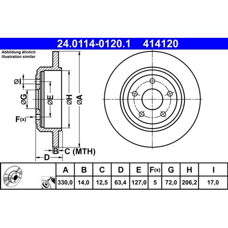 Lot de 2 Disques de frein ATE 24.0114-0120.1 JEEP 0 5212 4763AB 0 5212 4763AC
