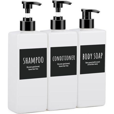 Set di 3 dispenser per gel doccia - Flacone con pompa in plastica - Contenitore per shampoo e sapone liquido per bagno e viaggi - Bianco - 500 ml (1/5)