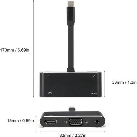 Adaptateur Type-C - HDMI VGA Audio USB3 0 - Résolution 3840x2160 - Pour Ordinateur Portable - 1 Pièce (1/5)