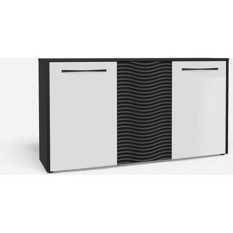 Madia 3 ante in MDF con design a onda 164x88 Karlshamn - Bianco - Nero (1/5)