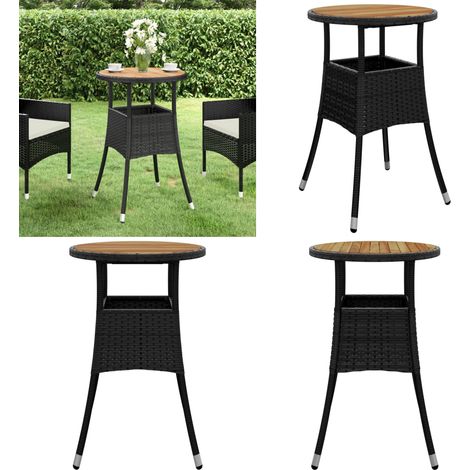 Tavolo Giardino Ø60x75 cm Massello Acacia e Polyrattan Nero - Tavolo da esterno - Tavolo in acacia