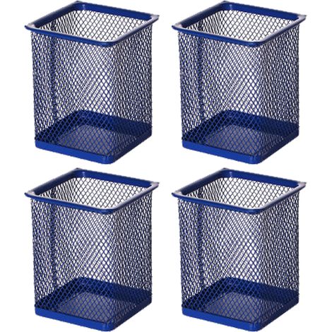 Porte-stylo en maille, porte-stylo en métal, pour bureau, organiseur de stylos, lot de 4 (carré, bleu)