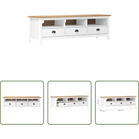 vidaXL Meuble de salle de séjour - Meuble TV Hill Range Blanc 158x40x47 cm Bois de pin solide (1/5)