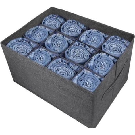 (1 pc) Organisateur de garde-robe gris, organisateur de vêtements à 12 compartiments pour vêtements, jeans, pantalons, pulls, serviettes, t-shirts, rangement d'armoire, organisateur de placard (1/5)