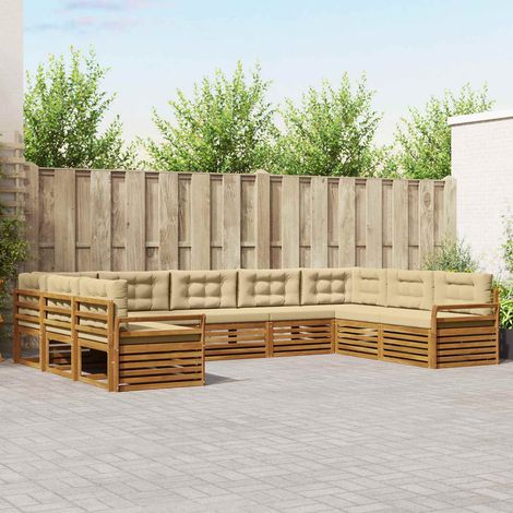 Outdoor-Sofagarnitur 9 pcs Natur und Beige Massivholz Akazie (1/5)