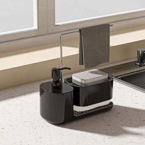 Distributeur Liquide Vaisselle,Distributeur Savon Liquide 4 en 1 de Haute qualité,Accessoire Salle de Bain,Distributeur de Savon (Sans chiffon ni éponge) (1/4)