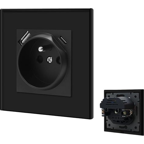 Prise Murale USB C,Prises Electriques Standard avec des griffes,Multiprise Murale avec USB Max 2.1A,16A Prise de Courant Alternatif,Convient Smartphone(1 Prise avec USB et Type C,Noir) (1/5)