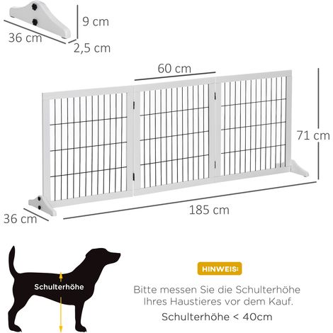 Barrière pour chien blanc pin 185x36x71cm escalier porte, grille de sécurité élégante adaptée à la protection canine domestique (1/5)