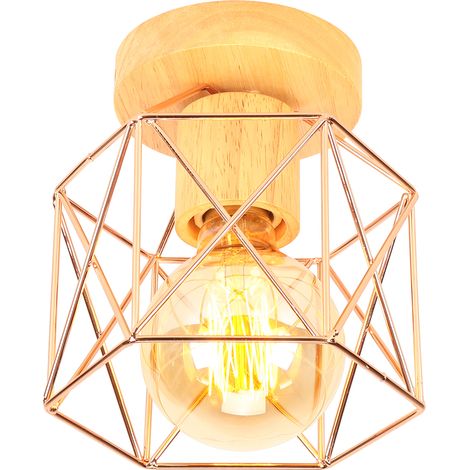 Plafonnier Moderne Lampe De Plafond Vintage Luminaire Plafonnier Rétro Abat-Jour Cage En Métal Pour Café Couloir Chambre Cuisine Salon Or Rose