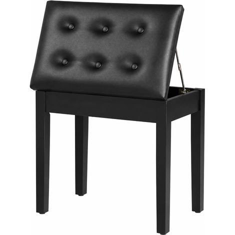 Banquette de Piano avec Coffre de Rangement Tabouret Capitonné en Similicuir Noir Assise Mousse 5 cm Pieds en Bois (1/5)