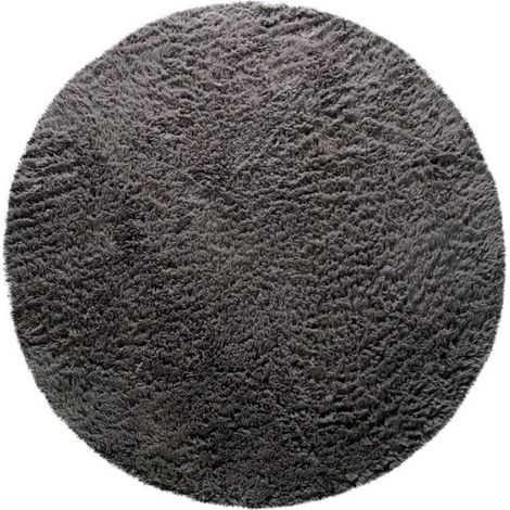 Paco Home Tapis Poils Longs Salon Shaggy Fausse Fourrure Fourrure Moelleux Gris Anthracite Gris foncé 160 cm rond (1/5)