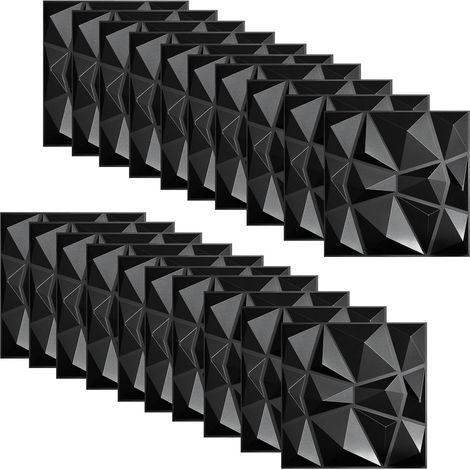 20 pièce Papier Peint 3D Brique Pierre Adhesif Mural Autocollant, Stickers Panneaux Muraux 3D Mural, Dalle Plaque PVC Adhesive Murale, Décorations Murales, Papier Peint Autocollants Décoratifs (Noir) (1/5)