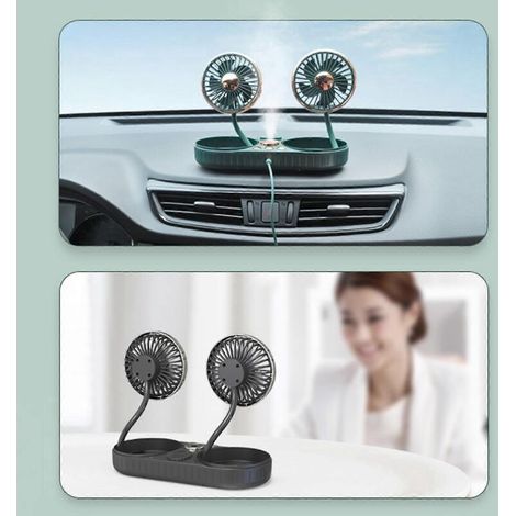 Umidificatore/ventilatore per auto 2 in 1 con porta USB, doppio flusso d'aria sulla testa, 3 livelli di velocità, ideale per camion e cruscotti. (1/5)