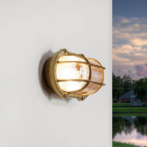 Lampe murale d'extérieur Skiathos au design maritime en laiton cuivré H:21 cm E27 - Laiton (1/5)