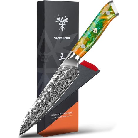 Couteau d'Office Multilame 13cm Sanmuzuo Série Yao - Couteau à Fruits et Légumes en Acier Damas Forgé 67 Couches avec Manche en Résine (1/5)