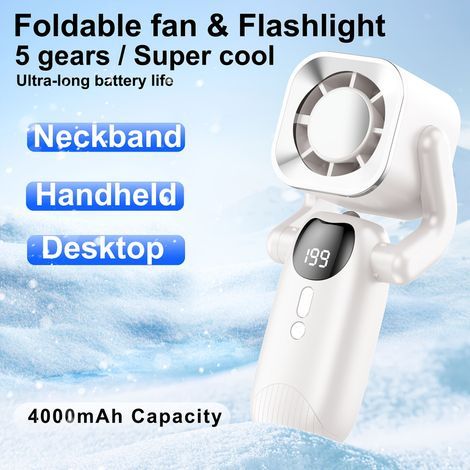 Mini Ventilateur Pliable avec Affichage LED et Batterie Longue Durée-Blanc (1/5)
