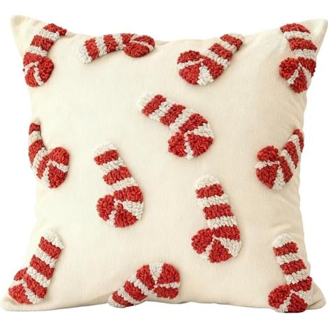 Housse de Coussin de Noël, Taie d'oreiller Brodée de Noël, Décoration de Coussin Festif, Ornements Respirante pour Canapé d'hiver (1/5)