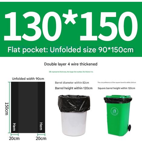 Sac en plastique portable noir, sac poubelle à cordon épais et durable, étanche, adapté à la maison et au bureau (130150cm) (100 pièces/4 soie) (1/5)