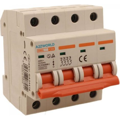 MCB Interruttore Magnetotermico Automatico Curva C 4P 4M 6000A C16A AC 400V IP20 IEC60898-1 SB6L