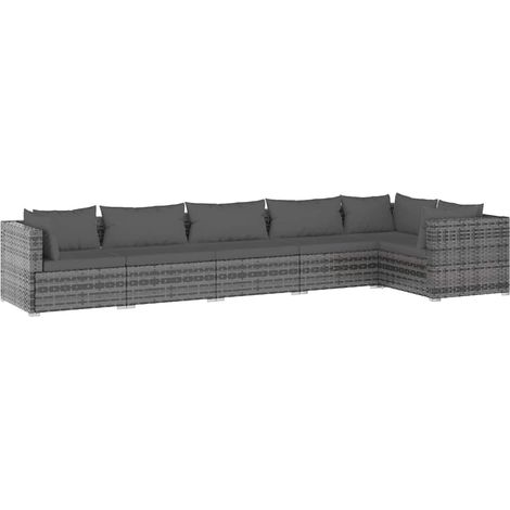 Maison Exclusive - Set Divani da Giardino con Cuscini 6 pz in Polyrattan Grigio (1/5)