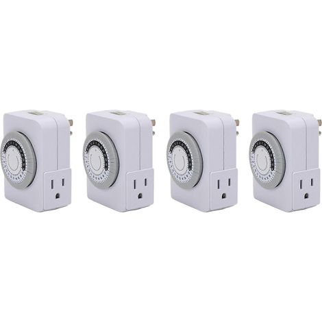 Prise standard américaine, minuterie de prise 4 broches 24 heures, avec 2 prises mises à la terre, minuterie de prise de courant programmable, intervalle de 30 minutes. (1/4)
