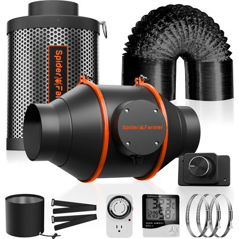 2025 Spider Farmer Ventilatore da condotto in linea da 4" con regolatore di velocità per ventilazione e aria di scarico