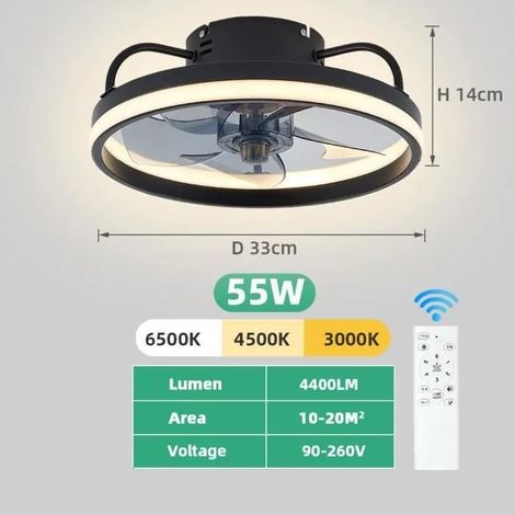 Plafonnier avec Ventilateur, Ventilateur de Plafond avec Lumière, Télécommande 6 Vitesses, Lampe de Ventilateur pour Cuisin -NOIR (1/3)